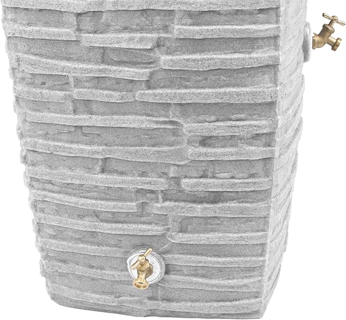 Good Ideas Rain Barrel, Faux Slate Riverwalk w/ 2 Brass Spigots, 50-Gal, Light Granite