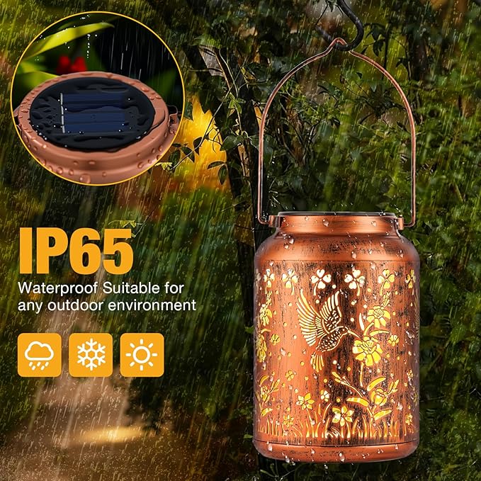 Hummingbird Solar Lanterns Christmas Birthday Gifts for Women Mon Grandma Garden Decor Metal Hanging Solar Lights LED Lamp Waterproof Outdoor Decoration for Yard Patio Lawn Pathway Landscape