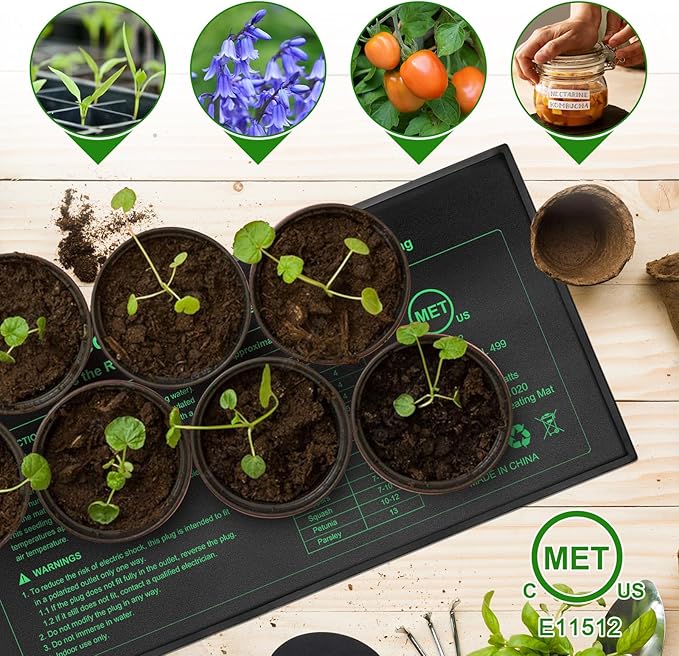 Upgraded MET Certified Seedling Heat Mat,Waterproof Plant Heating Mat Heating Pad for Seed Germination,Hydroponic Heating Pad Seed Starter (10"x20.75"-2 Pack)