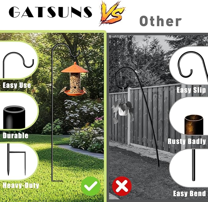 Shepherds Hooks for Outdoor 35Inch Garden Bird Feeder Pole with 2 Prongs Base for Hanging Flower Basket Plant Pot Solar Lantern Light Wind Chime Hanger for Wedding Decor 4 Pack