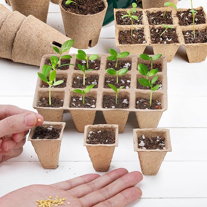 10 Packs Seedling Starter Trays 120 Cells, Biodegradable Seed Germination Trays Plant Starter Peat Pots for Seedlings