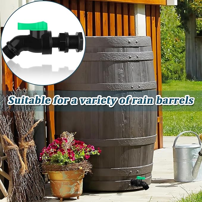 Plastic Rain Barrel Spigot Kit High Flow Water Barrel Faucet 1/2"NPT to 3/4"GHT Rain Barrel Valve with Bulkhead Fitting for Outdoor Plastic Bucket Garden Barrels