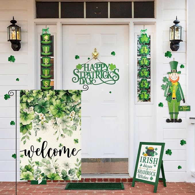AVOIN colorlife St Patricks Day Floral Garden Flag 12x18 Inch Double Sided Outside, Shamrock Lucky Clover Welcome Yard Outdoor Flag