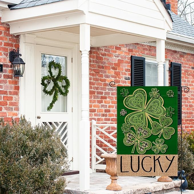 AVOIN colorlife St Patricks Day Garden Flag 12x18 Inch Double Sided Outside, Lucky Shamrock Clover Irish Floral Yard Outdoor Flag
