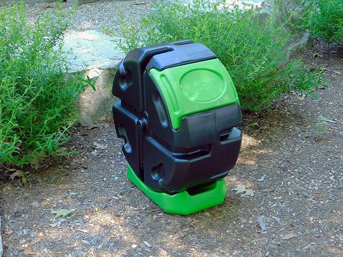 FCMP Outdoor HOTFROG Half Size Rolling Single Chamber Batch Tumbling Composter - Outdoor Rotating Garden Compost Bin (HF-RC2000WB-GRN) Black & Green (19-Gallon)