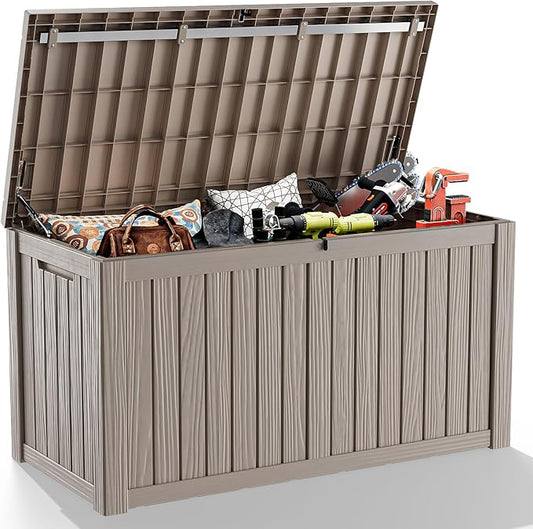 180 Gallon Resin Outdoor Deck Box Waterproof Patio Furniture, Garden Tools, Cushions, Pool Accessories Outside Storage Box (180 Gallon,Grey)