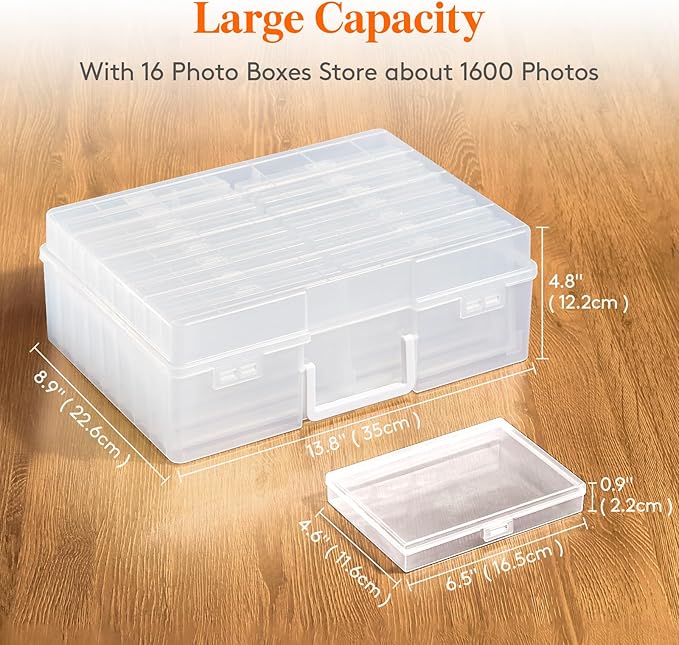 Lifewit 4x6 Photo Storage Box, 16 pcs Inner Photo Case with Lids, Clear Photo Organizers with 1 Sheet Label Sticker, Plastic Craft Storage Box for Seeds Sticker Cards Pictures Office Supplies