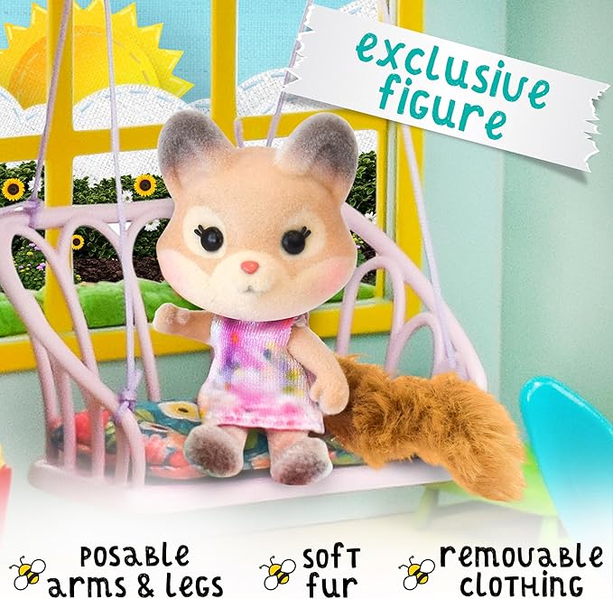Honey Bee Acres Interactive 2 Story Tree House Playset with Exclusive Squirrel Poseable Figure Includes 21 Pieces