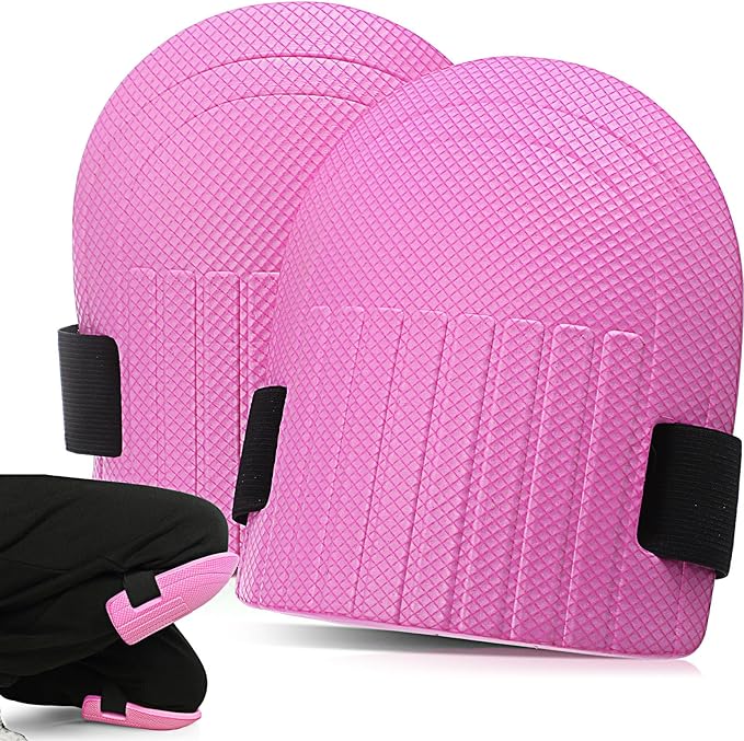 Gardening Knee Pads for Women and Men Lightweight Waterproof Foam Knee Pads for Gardening and Housework with Adjustable Hook'n'Loop Straps(Pink)