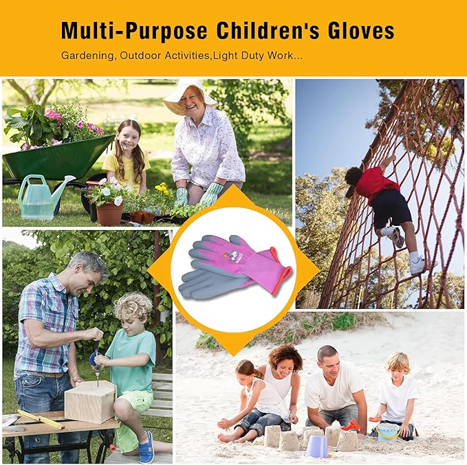 Ages 8-10 Kids Gardening Gloves,Yard Work Gloves for Toddlers, Youth, Girls, Boys, Childrens, Soft Safety Rubber Glove (XXXS Age 8-10, 1 Pair Light Blue Panda)