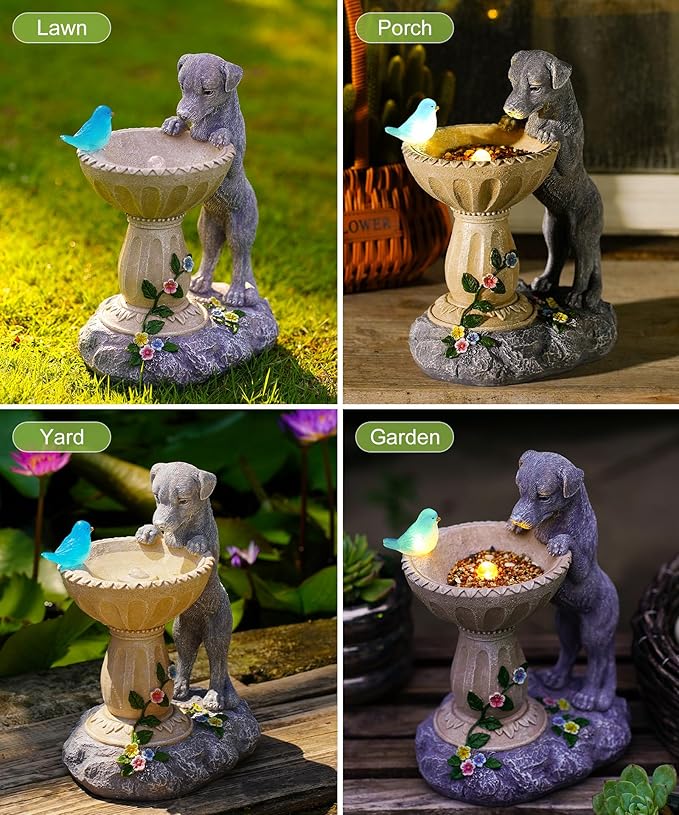 Nacome Solar Dog Statue for Garden Decor: IP44 Weatherproof Resin with Automatic Lighting - No Installation- Outdoor Yard Patio Balcony Art - Birthday Gifts for Bird Lovers Mom Grandma Women