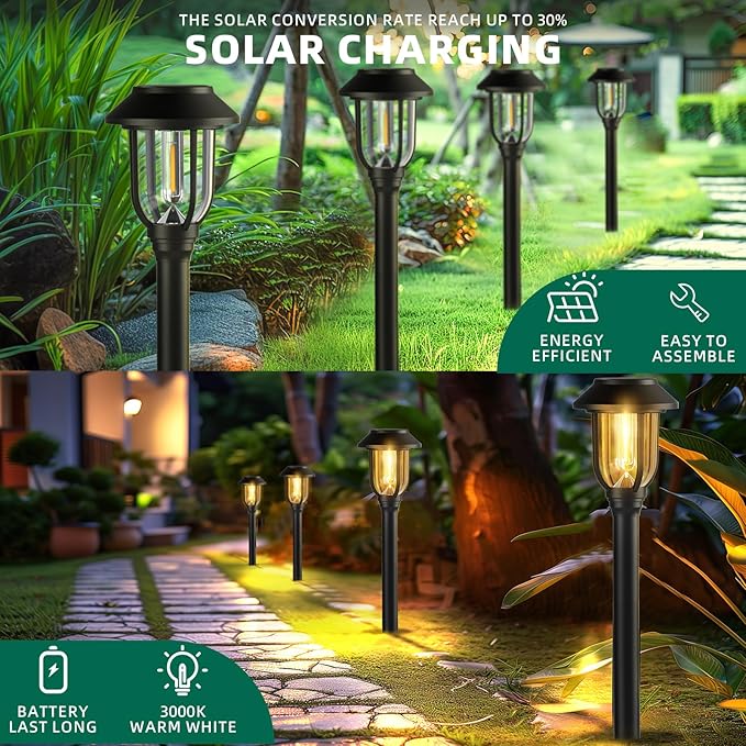 Solar Pathway Lights Outdoor,12 Pack Solar Lights Outdoor Waterproof, Warm White Auto On/Off LED Solar Powered, Garden Landscape Lighting for Yard Walkway Driveway Path Decorative