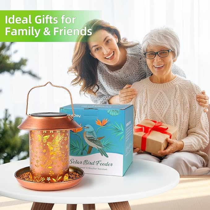 2pack Butterfly Solar Bird Feeders for Outdoors Hanging-Metal Waterproof Outdoor Lantern Bird Feeder, Weather Resistant and Waterproof Hummingbird Feeder Decor Patio, Deck, Garden Gifts for Women