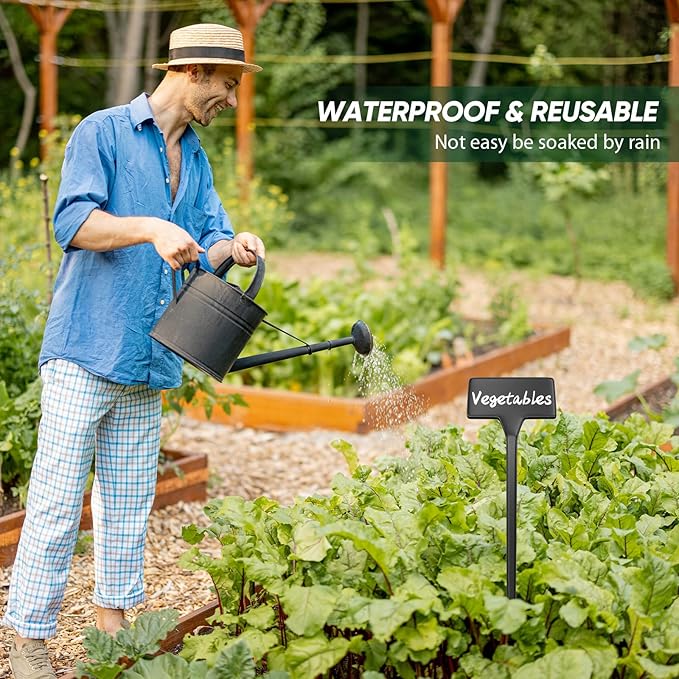 Yinkin 100 Pcs Large Plant Label Signs 11.8 Inch Plant Markers Plastic Garden Label Stakes Waterproof T Type Tags Nursery Garden Signs with Marker Pen for Flower Herb Pot(Black)