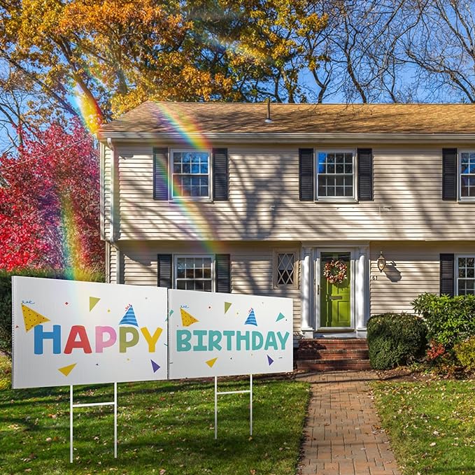 4 Pack Blank Yard Signs 17 x 12 in with Metal Stakes, White Plastic Yard Lawn Sign for Birthday Decoration,Garage Sale,Guidepost, Open House, Rent