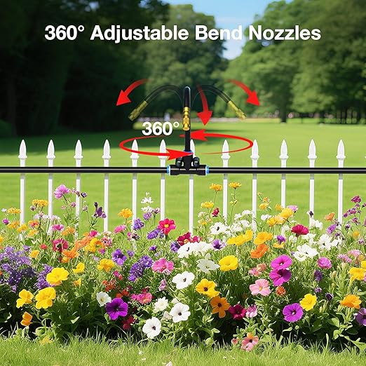 MIXC 100Ft 1/4" Drip Irrigation System,2026-Upgrade Garden Irrigation Kit with 16pcs Adjustable Copper Nozzles,Automatic Atomizing Watering Sprinkler System for Outdoor,Raisedbed,Lawn,Greenhouse