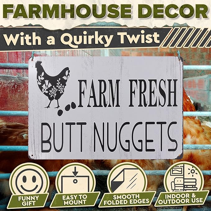 Metal Funny Chicken Coop Signs for Outside 8x12" – Rustic Tin Farm House Kitchen Decorations - Farmhouse Wall Art and Vintage Chicken Decor for Kitchen, Garden, Porch, Barn, Backyard, or Country Home