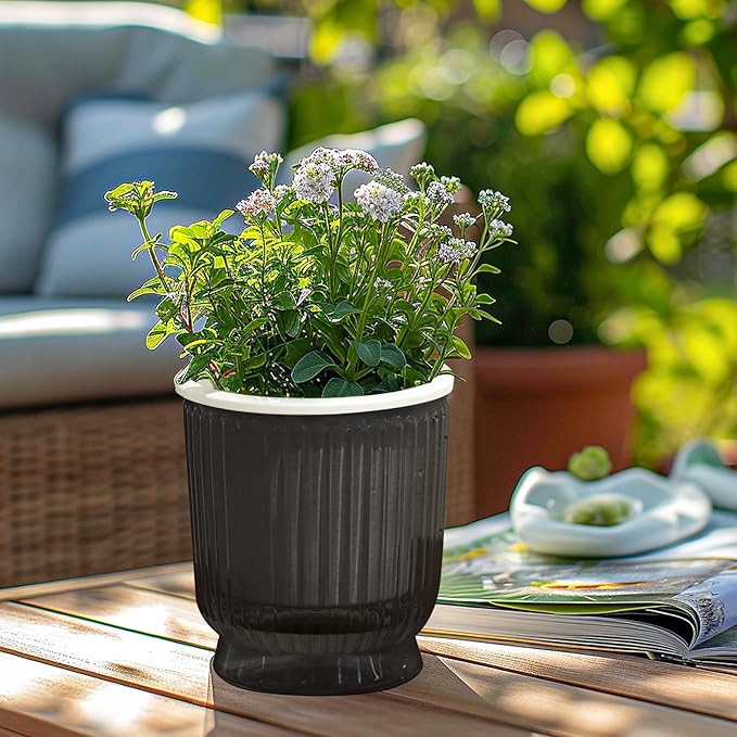 T4U 4.8 Inch Self Watering Plant Pot, 4 Pack Self Watering Pots, Self Watering Planter with Reservoir, Small Self Watering Pots for Indoor Plants, African Violets (4 Pack 4.8", Translucent Gray)