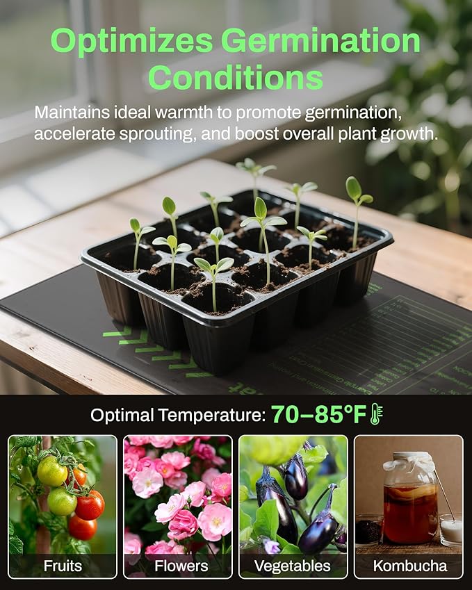 BN-LINK Durable Seedling Heat Mats for Seed Starting 10" x 20.75", 4 Pack Waterproof Warming Mat for Plants Germination, Plant Heating Pad for Indoor Growing, Hydroponic, Greenhouse, ETL Listed