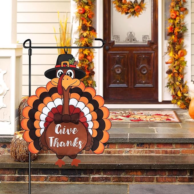 Thanksgiving Garden Flag Outdoor Decorations for Outside Double-Sided Printed, Large Fall Turkey Winter Autumn Yard Flags House Banner Yard Sign Seasonal Decoration