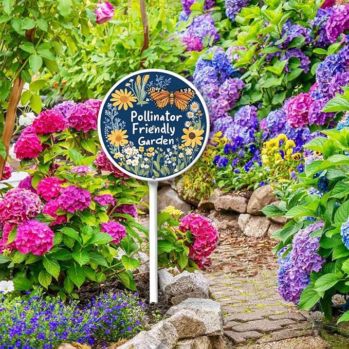 Garden Signs Pollinator Friendly Garden Sign with Stake Outdoor Aluminum Yard Sign Rustproof Aluminum Metal Sign Fade Resistant Lawn Decoration for Outdoor 9.2x9.2inch