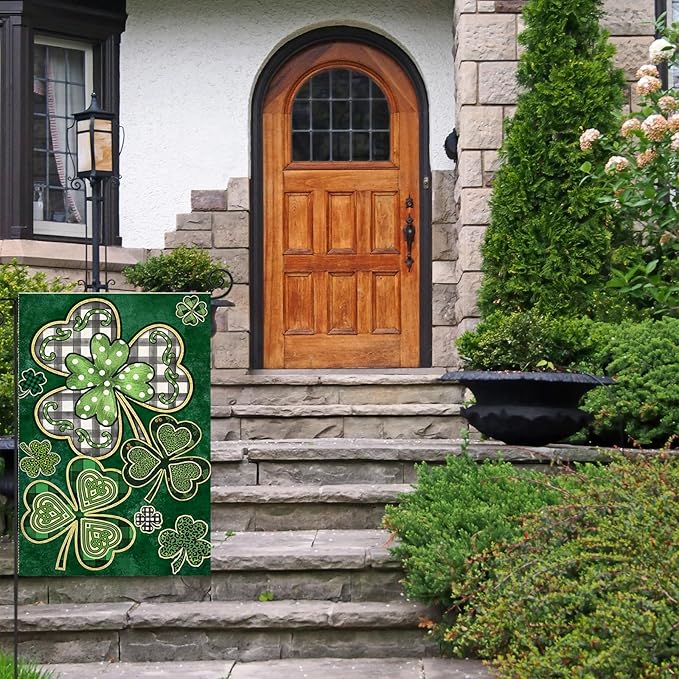 St Patricks Day Garden Flags 12x18 Inch Double Sided, Irish Celtic Shamrocks Small Seasonal Decoration for Holiday Anniversary Yard Outside Outdoor Decor