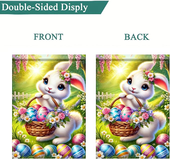 Happy Easter Egg Bunny Garden Flag Garden Flag 12 x 18 inch Double Sided Outside decorations,Spring Small Garden Flags For Outdoor Yard Lawn