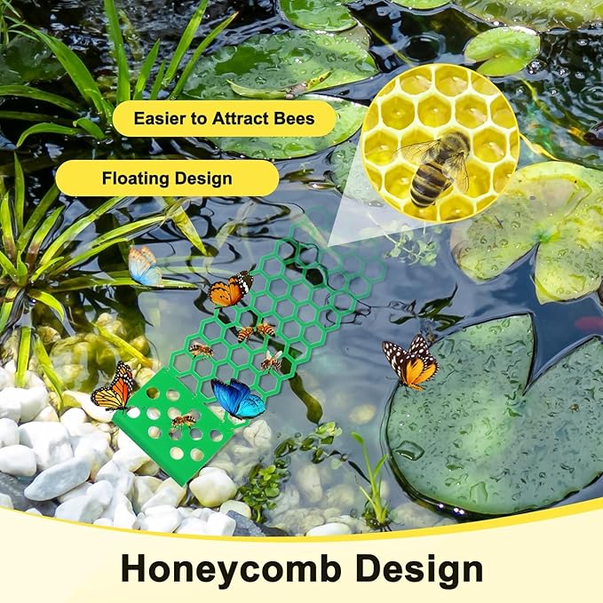 4-Pack Floating Bee Island, 18x6cm/7.09x2.36 Inch Plastic Floating Bee Watering Station for Feeding/Butterfly Bath/Outdoor Garden Decor [Green]