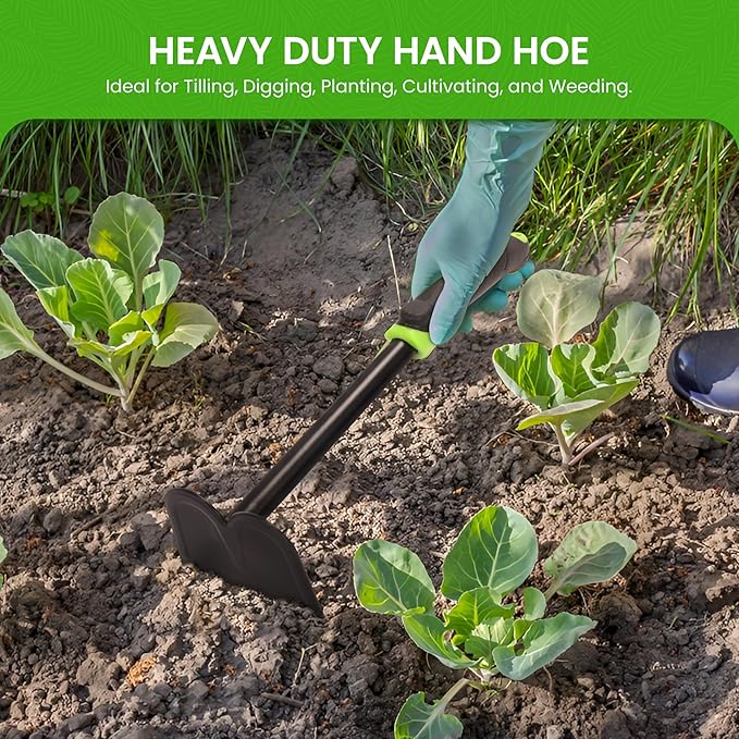Garden Guru Hand Hoe Tiller Cultivator Tool - Carbon Steel for Ultimate Strength - Rust Resistant - Ergonomic Handle - Great for Gardening Digging Tilling Planting Cultivating Loosening (4 Pack)