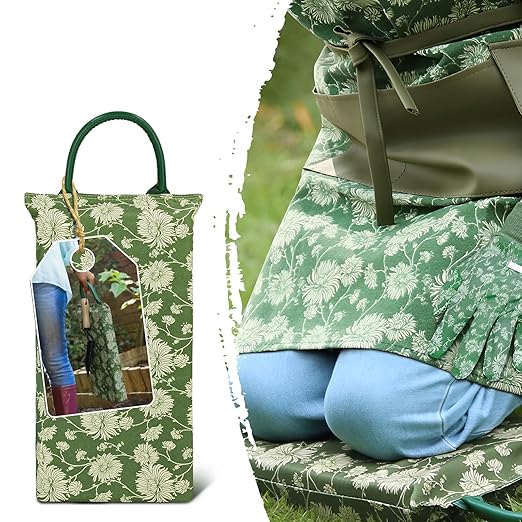 Colwelt Gardening Foam Kneeling Pad Set 3pcs, Gardening Gifts for Women Gardeners, Elegant Pattern Garden Protection Tools Set, Charming Garden Accessories(Extra Thick Kneeling Mat, Apron, Gloves)