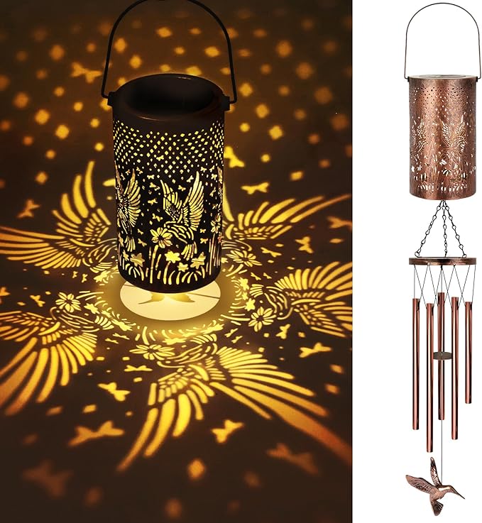 YHmall Solar Wind Chimes for Outside, Solar Lantern Windchimes Outdoors Hummingbird Gifts for Women Mom, Memorial Wind Chimes Gifts for Garden Decor