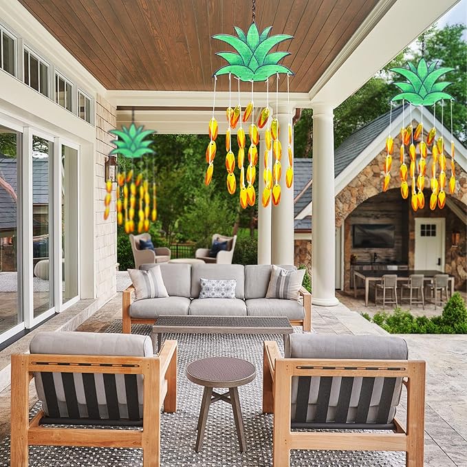 X-PREK Pineapple Wind Chimes for Outside, Unique Stained Glass Wind Chimes Garden Decor, Windchimes Outdoors Suncatcher Gift for Women, Mom, Grandma