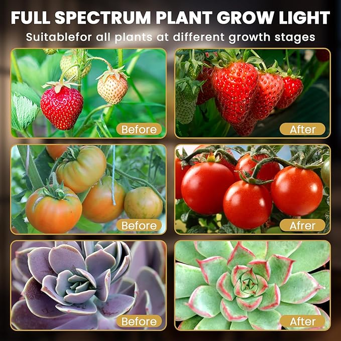 bseah Plant Light Grow Light for Indoor Plants 2 Pack, Full Spectrum Indoor Grow Lamp, 10-Level Dimmable and Auto ON & Off Timer