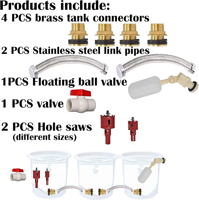 Rain Barrel Collection Kit - Prevent Overflow, 3/4" Bulkhead Fitting, Garden Hose Adapter, Float Valve, Spigot