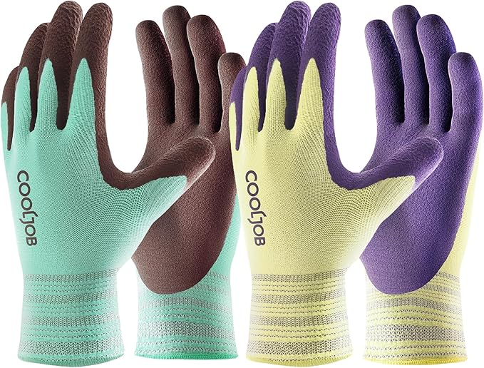 COOLJOB 2 Pairs Breathable Gardening Gloves for Women X-Small, Stretch Soft Modal Base with Non Slip Rubber Coating, Palm Dipped Grip Work for Gardener Worker in Lawn Yard Factory Garden