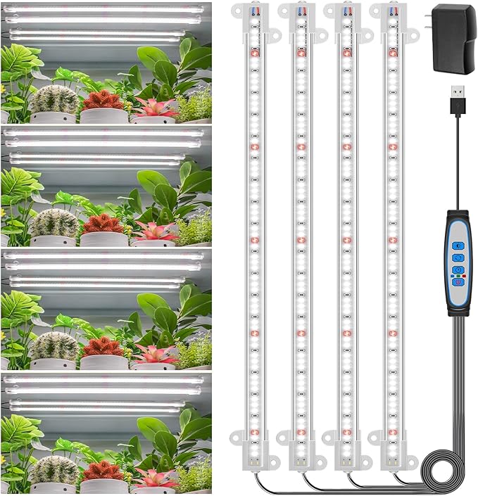 Wiaxulay Grow Lights for Indoor Plants, Full Spectrum 6000K Plant Light for Indoor Plants, LED Grow Light Strips with Auto Timer 6/12/16Hrs, 5 Dimmable Levels, 3 Switch Modes for Hydroponics Seedling