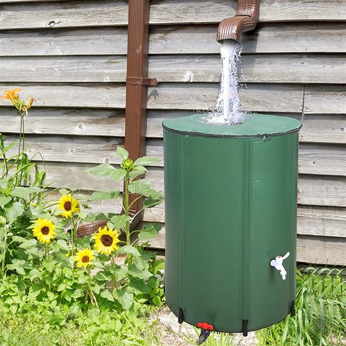Outvita 100 Gallon Collapsible Rain Barrel, Rainwater Collection System, Portable Foldable Garden Water Storage Tank, Water Catcher with Filter Overflow Kit Faucet Green