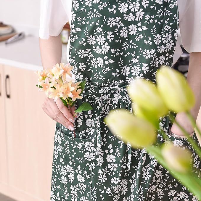 Vintage Pinafore Apron Dress for Women with Pockets Cute Floral Chef Aprons for Kitchen Cooking Baking Gardening
