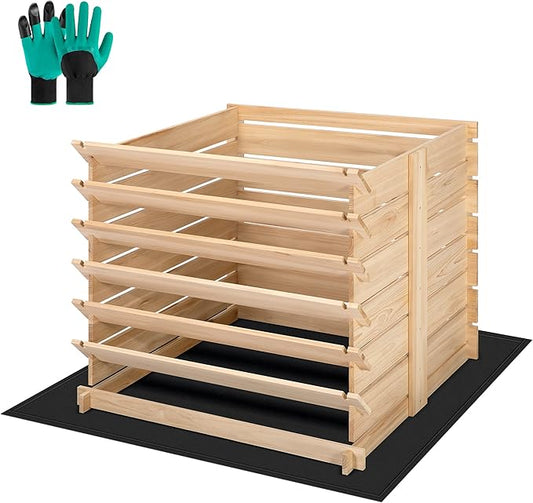 VIVOSUN Wooden Compost Bin, Removable Front Door, Easy to Setup for Backyard, Lawn (Black with Gloves and Liner)