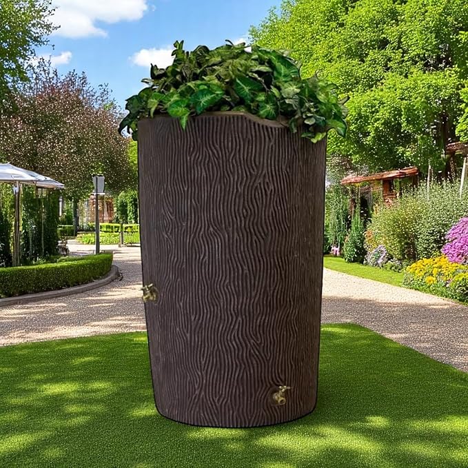 Decorative Rain Barrel with Wood Grain Texture, 90 Gallon Capacity,You can Plant an Array of Floral Arrangements, or Even a Small herb or Vegetable Garden. (Oak, 90 Gallon)