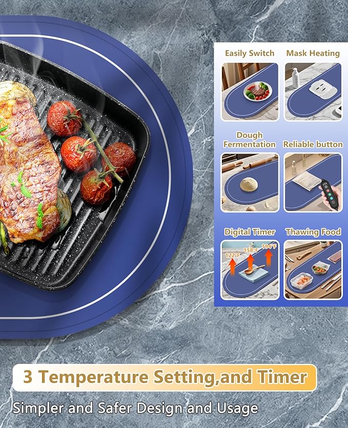 Food Warming Mats for Countertop Extra Large(XXL 36"x15"),Electric Heating Pad for Food,Roll Up Silicone Warmer Mat for Party and Kitchen,Practical Birthday Gift for Mom and Women(Blue)