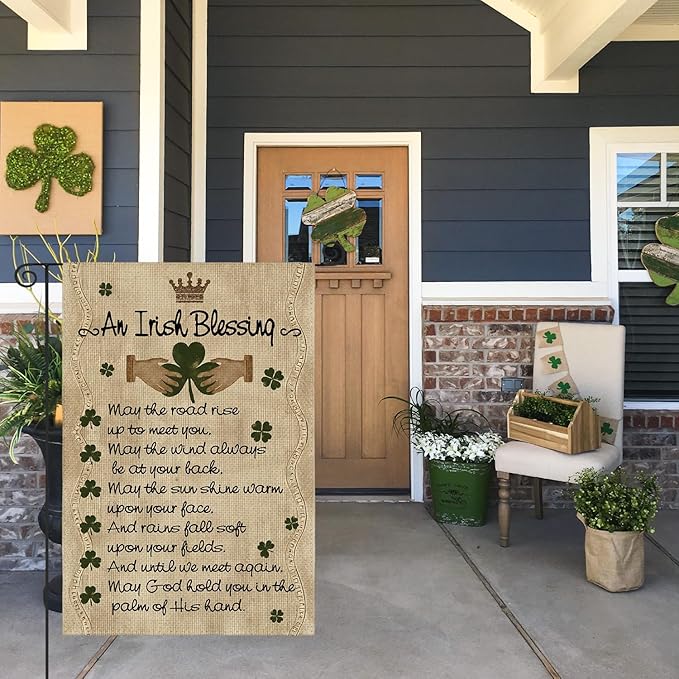 AVOIN colorlife St Patricks Day Garden Flag 12x18 Inch Double Sided Outside, An Irish Blessing Quote Welcome Yard Outdoor Flag
