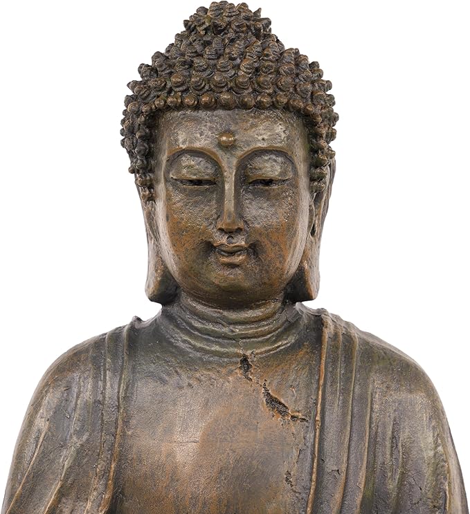 Alpine Corporation 15" Tall Indoor/Outdoor Meditating Buddha Statue, Tabletop Garden Decor, Bronze