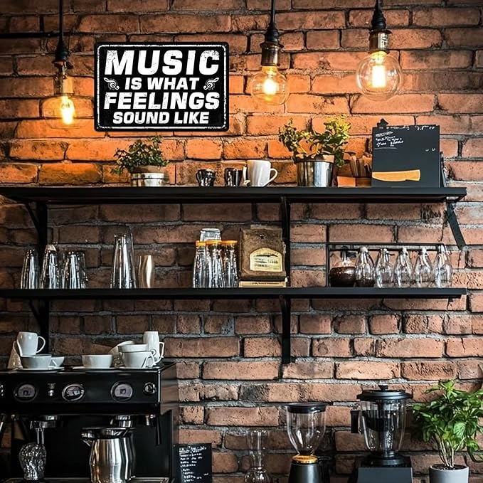Music Wall Decor Metal Tin Signs Vintage Retro Musical Wall Art Coffee Bar Sign Music Room Posters Man Cave Sign Band Decor Vintage Rock Poster Is What Feelings Sound Like Signs 8x12 Inch