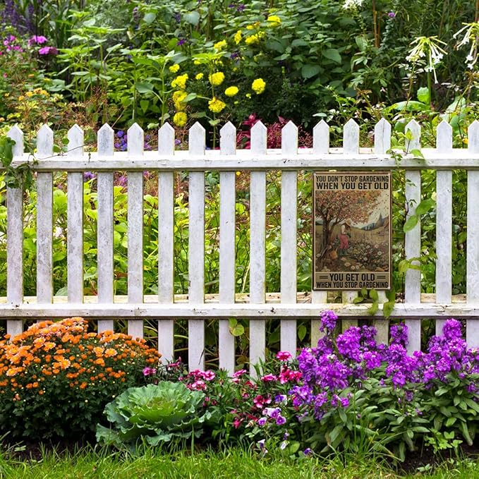 Funny Garden Sign – You Don’t Stop Gardening When You Get Old | 12x8″ Vintage Metal Sign for Outdoor Garden Decor - Inspirational Gardening Gift for Women & Plant Lovers, 2489