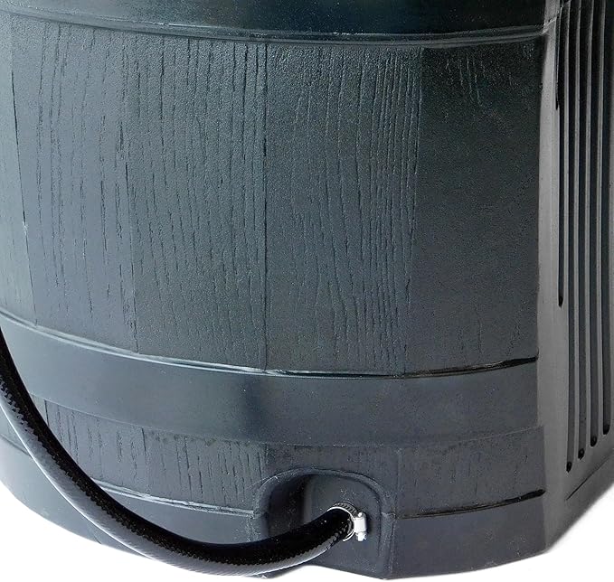 FCMP Outdoor 45 Gallon Heavy Duty Rain Water Catcher Barrel Container with Hose and Debris Screen for Outdoor Plants, Garden, and Landscapes (RC45-BLK) Black