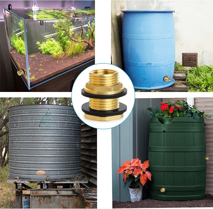 Brass Male Garden Hose Bulkhead Fitting With Plug, 1/2" Female NPT, 3/4" Male GHT (garden Hose Thread), Brass Tank Connector/drain/flush Port Kit For Rain Barrels, Aquariums, Sinks，2 Pack