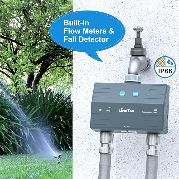 LinkTap D1 Smart Hose Timer & Gateway, 2 Zone Irrigation by Duration/Weather/Volume, Intelligent Fault Detection & Alerts, Anti-Freeze Protection, Long Battery Life, Scalable Mesh Network via Extender