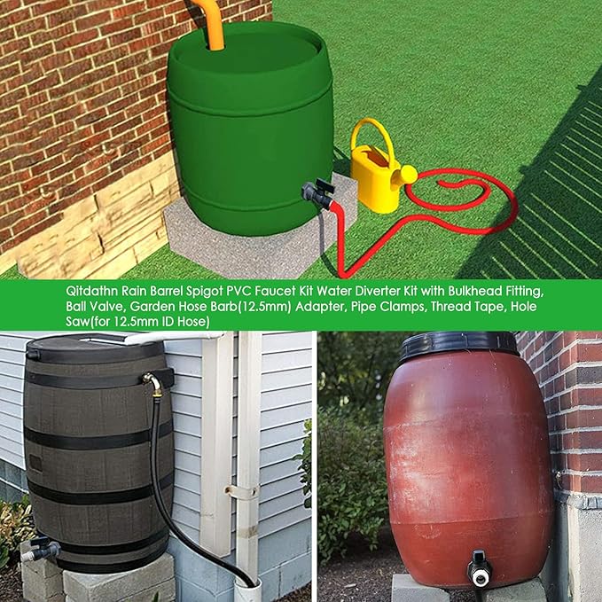 LUEXBOX 3/4 Inch PVC Rain Barrel Spigot Kit with 3 Pack Garden Hose Adapter, Water Diverter Kit for Barrels, Aquariums, Pools, Gardens