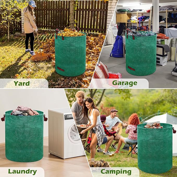 63 Gallons Lawn and Leaf Bags,Reusable Yard Waste Bags with Gardening Gloves,Heavy Duty Garden Bags with 4 Handles for Lawn Care, Camping & Recycling(3 Pack）